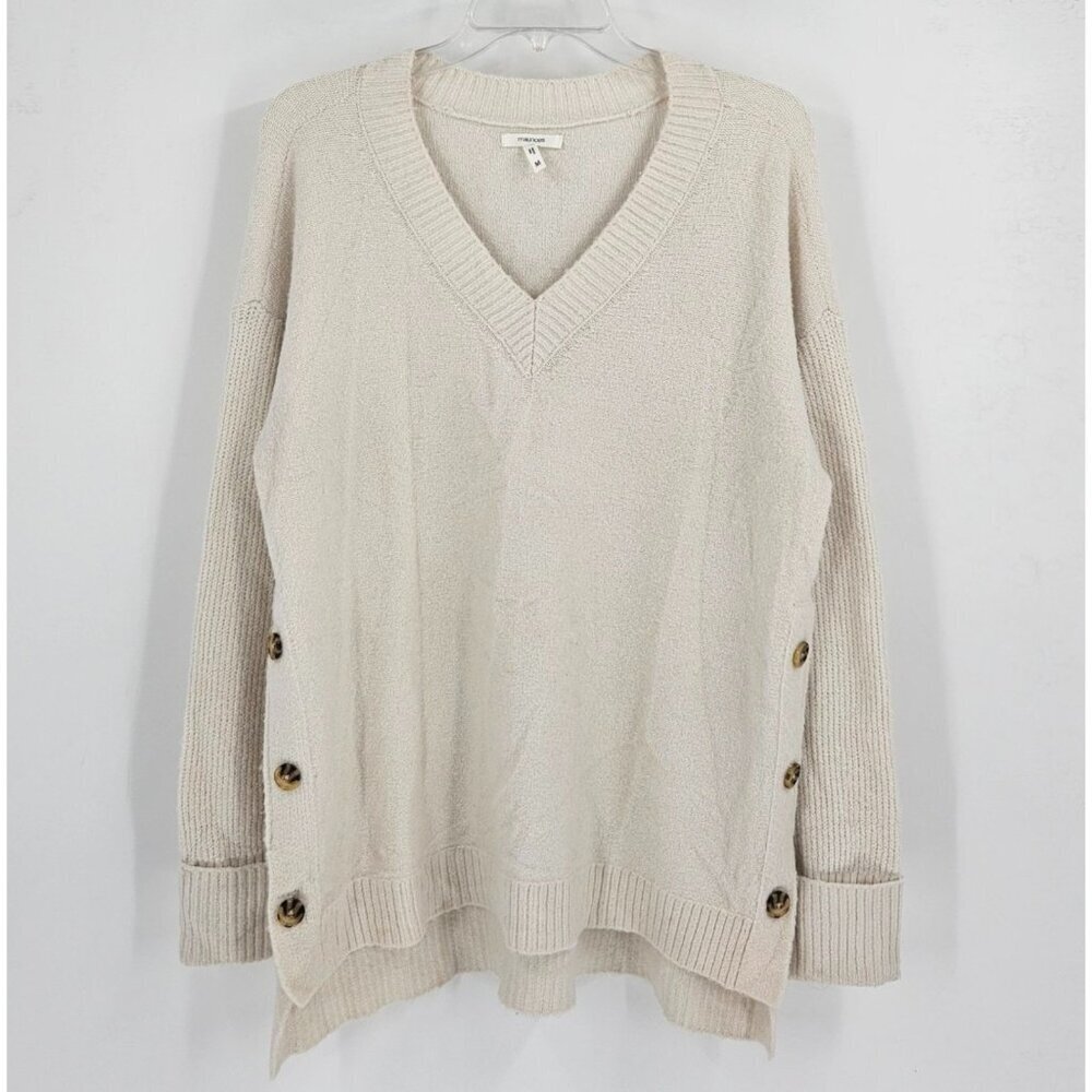 Maurices Soft Stretch V-Neck Cream Long Sleeve Sweater Hi Lo Hem Sz M